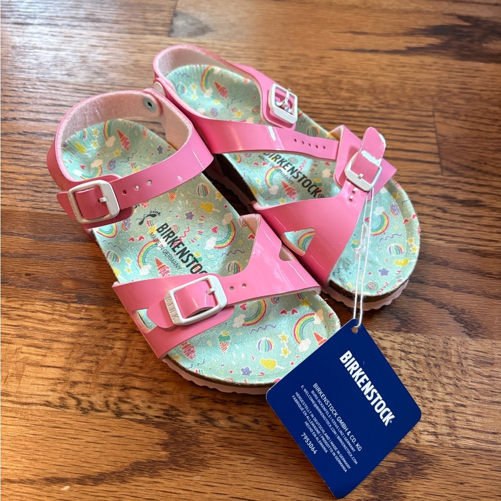Birkenstock Kids Pink Sandals with Rainbow Insole